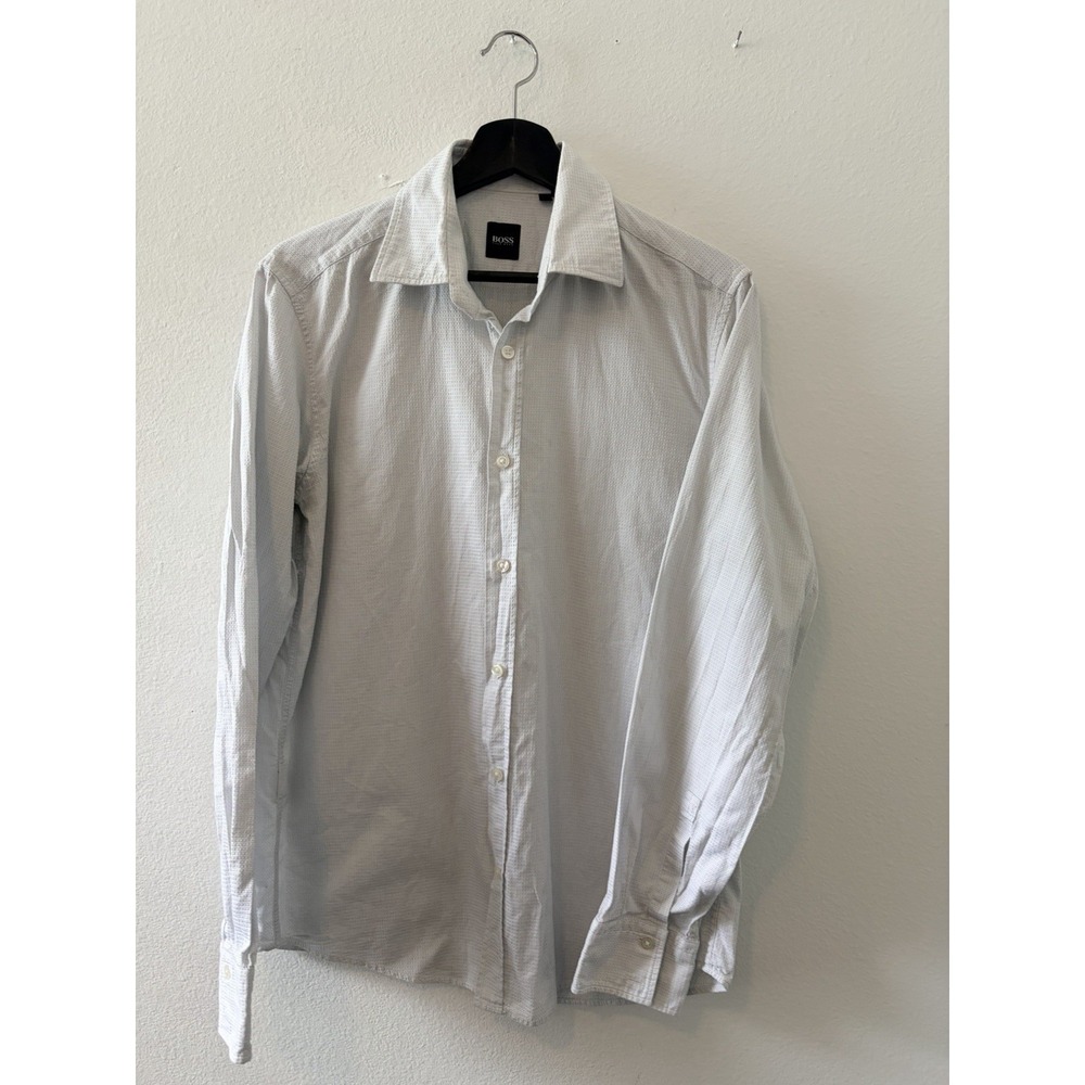 BOSS Hugo Boss Men's Shirt Medium M White Waffle Texture Long Sleeve Casual